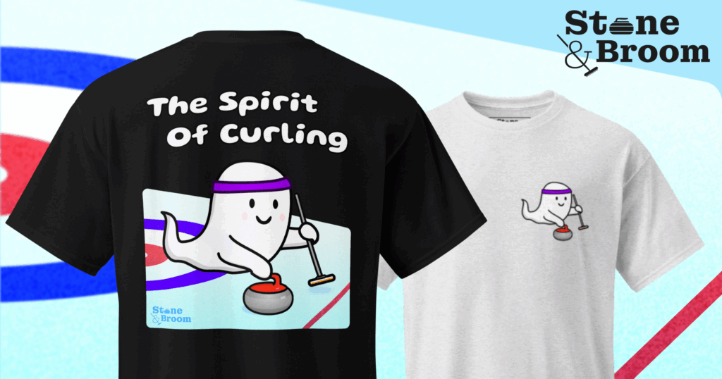 The Spirit of Curling Tee Shirt in White and Black.